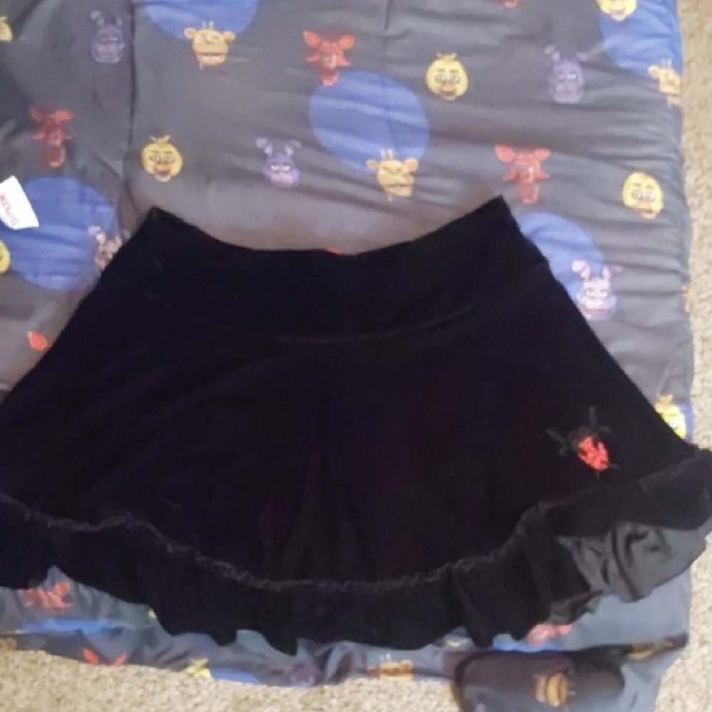 Killstar Black Velvet Skater Skirt with Red Embroidery